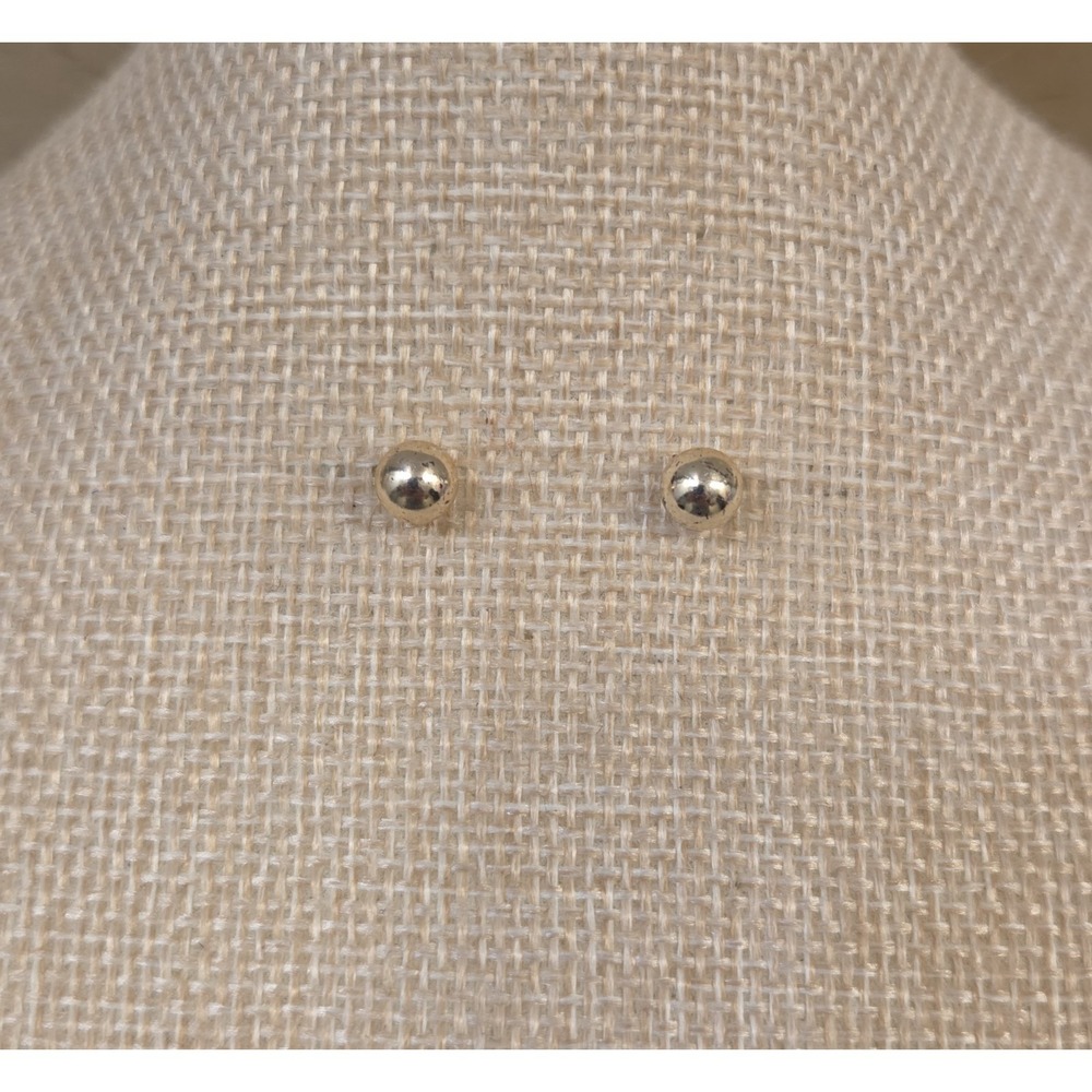 Vintage Sterling Silver 6mn Ball Stud Earrings Light Gold Tone 925